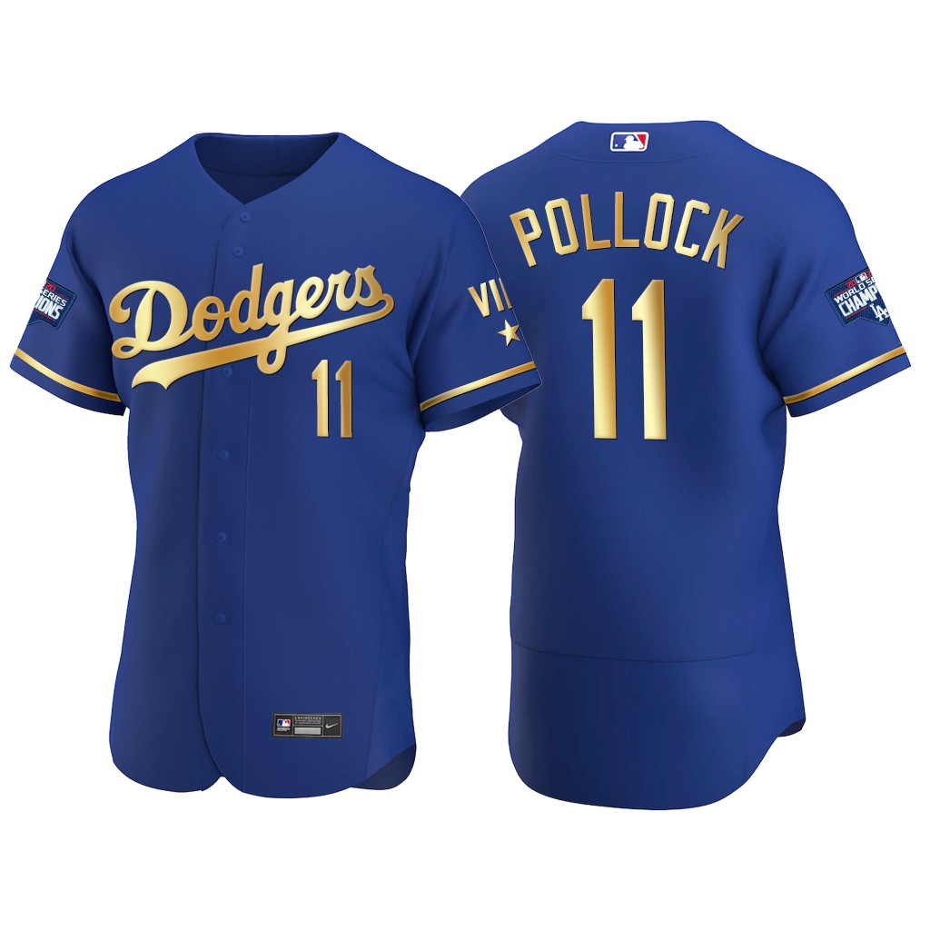 Personalized Los Angeles Dodgers #11 A.J. Pollock Men’s Authentic 2021 Gold Program World Series Champions MLB Jersey Royal