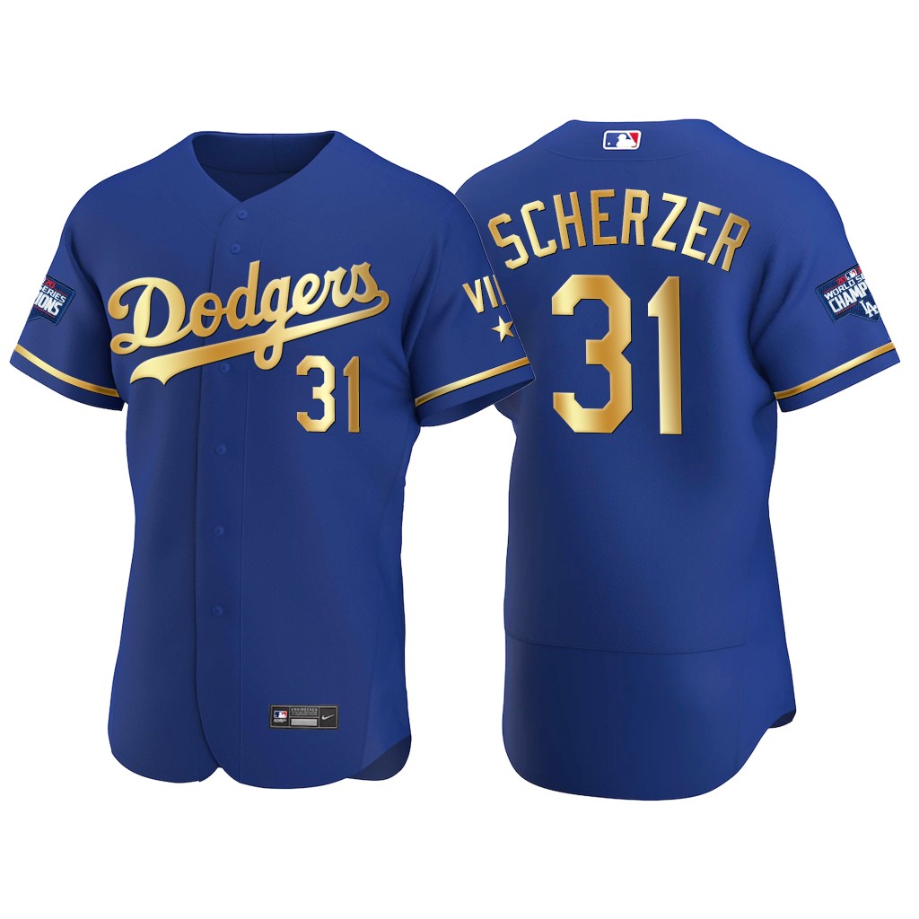 Personalized Los Angeles Dodgers #31 Max Scherzer Men’s Authentic 2021 Gold Program World Series Champions MLB Jersey Royal