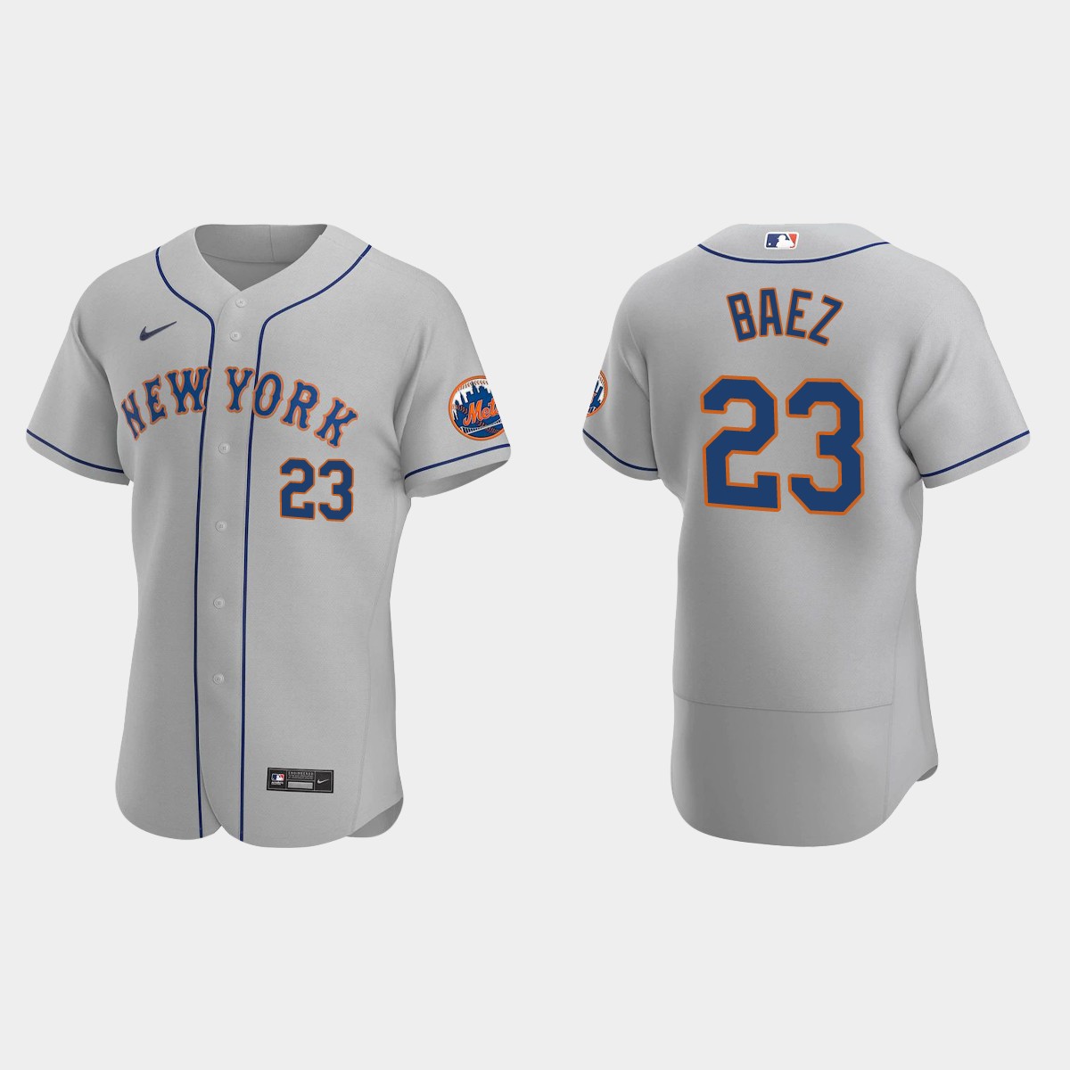 Personalized New York Mets #23 Javier Baez Men’s Gray Authentic Road MLB Jersey