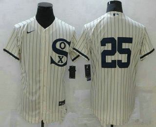 Personalized Men’s chicago white sox #25 andrew vaughn 2021 cream navy field of dreams flex base stitched Jerseys