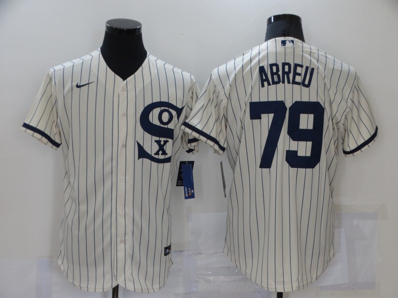 Personalized Men’s Chicago White Sox #79 Jose Abreu 2021 Cream Navy Field of Dreams Name Flex Base Stitched Jersey