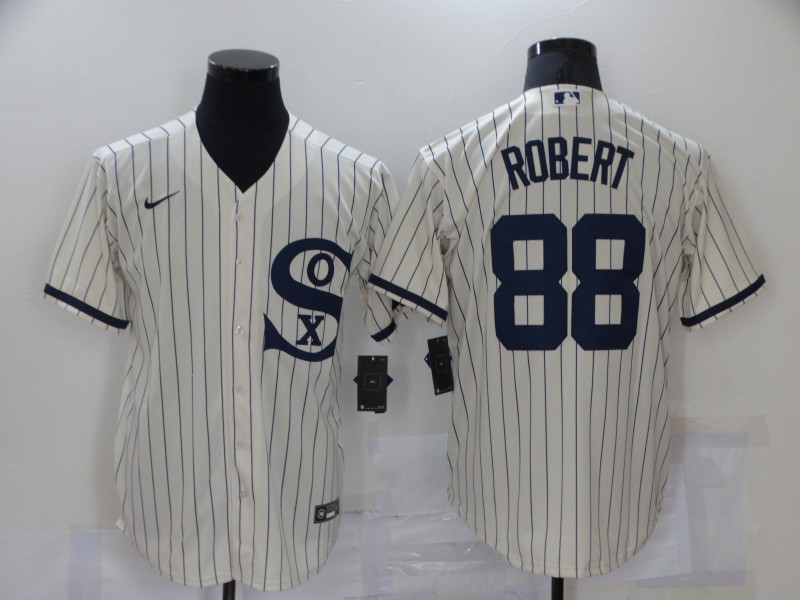 Personalized Men’s Chicago White Sox #88 Luis Robert 2021 Cream Navy Field of Dreams Name Flex Base Stitched Jersey