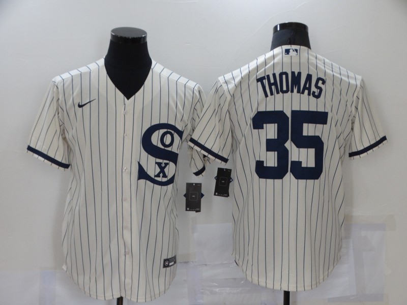 Personalized Men’s Chicago White Sox #35 Frank Thomas 2021 Cream Navy Field of Dreams Name Flex Base Stitched Jersey