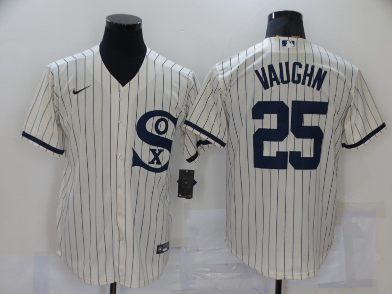 Personalized Men’s Chicago White Sox #25 Andrew Vaughn 2021 Cream Navy Field of Dreams Name Flex Base Stitched Jersey