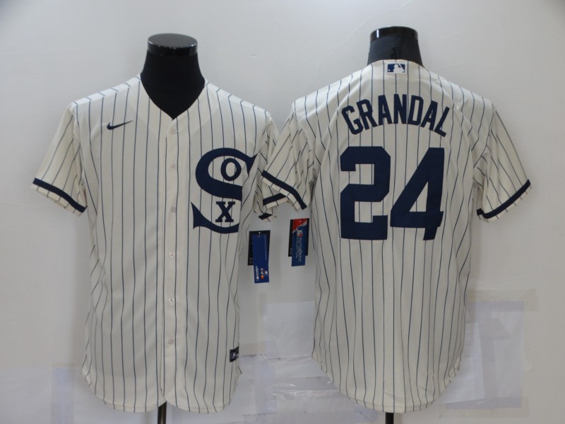 Personalized Men’s Chicago White Sox #24 Yasmani Grandal 2021 Cream Navy Field of Dreams Name Flex Base Stitched Jersey