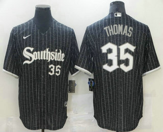 Personalized Men’s Chicago White Sox #35 Frank Thomas Black With Small Number 2021 City Connect Stitched MLB Cool Base Jersey