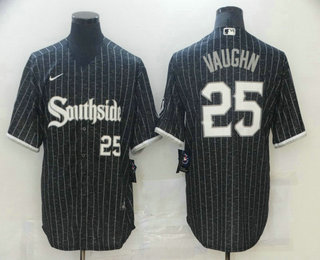 Personalized Men’s Chicago White Sox #25 Andrew Vaughn Black With Small Number 2021 City Connect Stitched MLB Cool Base Jersey