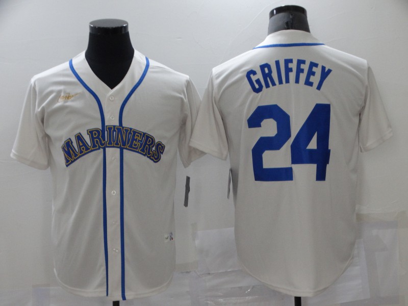 Personalized Mariners 24 Ken Griffey Jr. White Thowback Cool Base Jersey