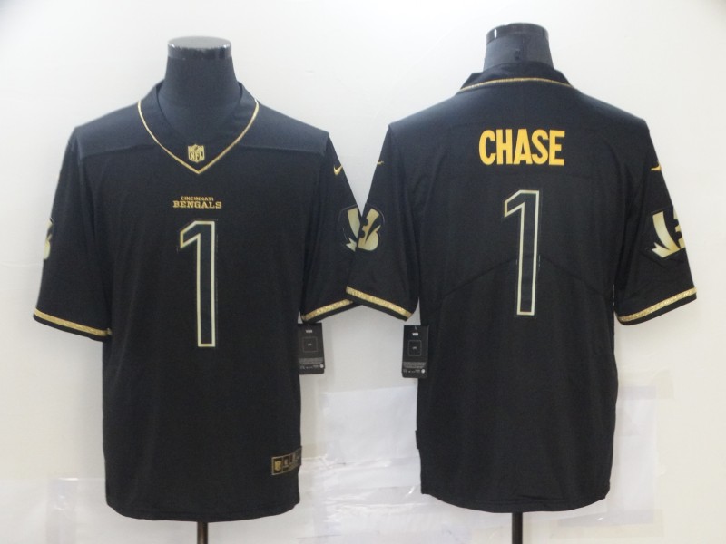 Personalized Bengals 1 Ja’Marr Chase Black Gold Untouchable Limited Jersey