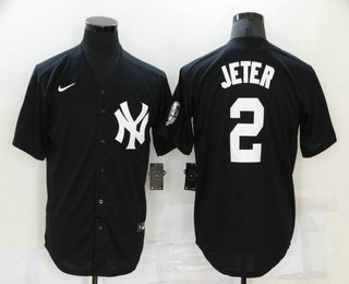 Personalized Men’s New York Yankees #2 Derek Jeter Black Stitched MLB Cool Base Throwback Jersey