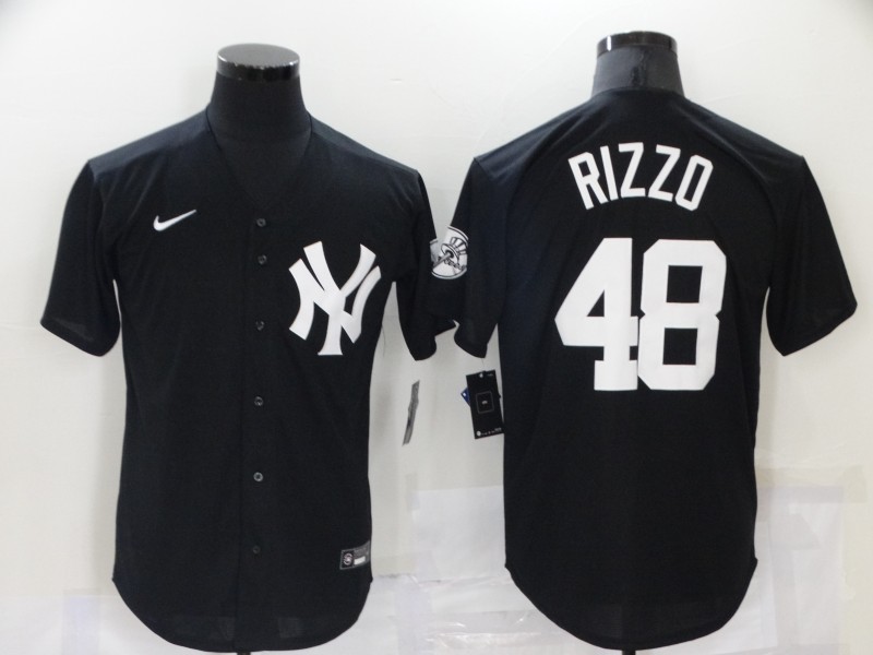 Personalized Men’s New York Yankees #48 Anthony Rizzo Black Stitched MLB Cool Base Throwback Jersey