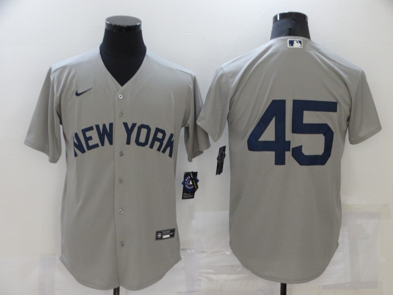 Personalized Men’s New York Yankees #45 Gerrit Cole 2021 Grey Field of Dreams Cool Base Stitched Baseball Jersey