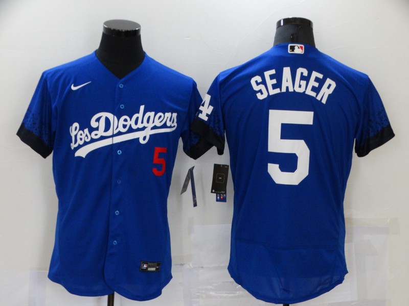 Personalized Men’s Los Angeles Dodgers #5 Corey Seager Blue 2021 City Connect Flex Base Stitched Jersey