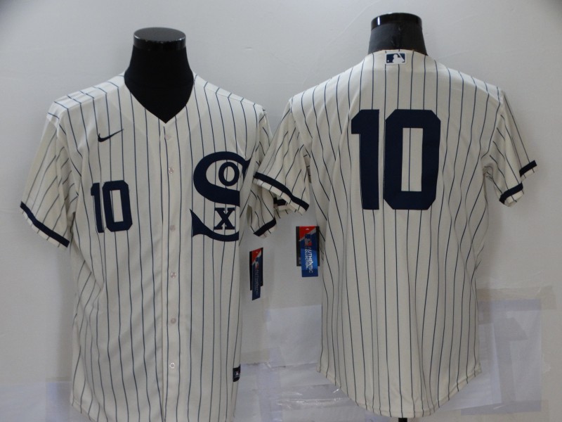 Personalized Men’s Chicago White Sox #10 Yoan Moncada 2021 Cream Navy Field of Dreams Number Flex Base Stitched Jersey