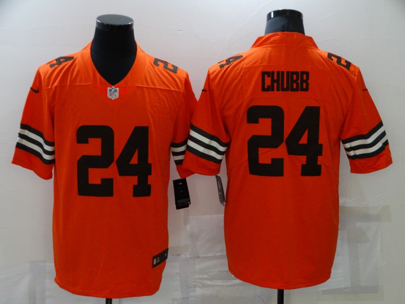 Personalized Browns 24 Nick Chubb Orange Inverted Legend Limited Jersey