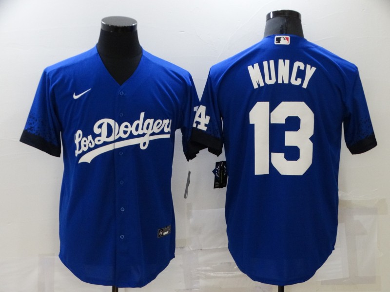 Personalized Men’s Los Angeles Dodgers #13 Max Muncy Blue 2021 City Connect Cool Base Stitched Jersey