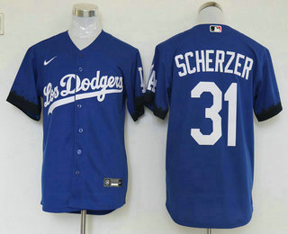 Personalized Men’s Los Angeles Dodgers #31 Max Scherzer Blue 2021 City Connect Cool Base Stitched Jersey