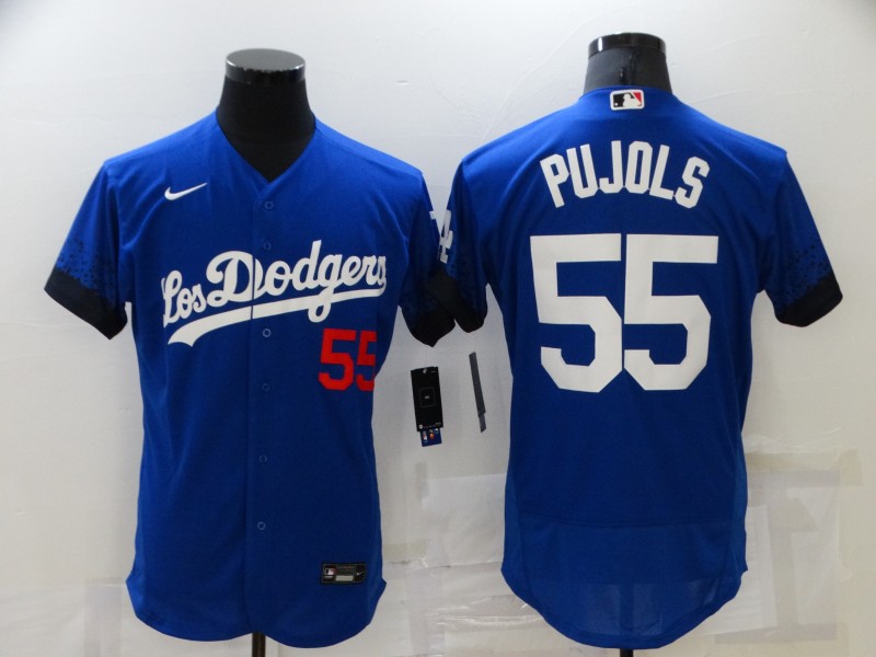 Personalized Men’s Los Angeles Dodgers #55 Albert Pujols Blue 2021 City Connect Flex Base Stitched Jersey