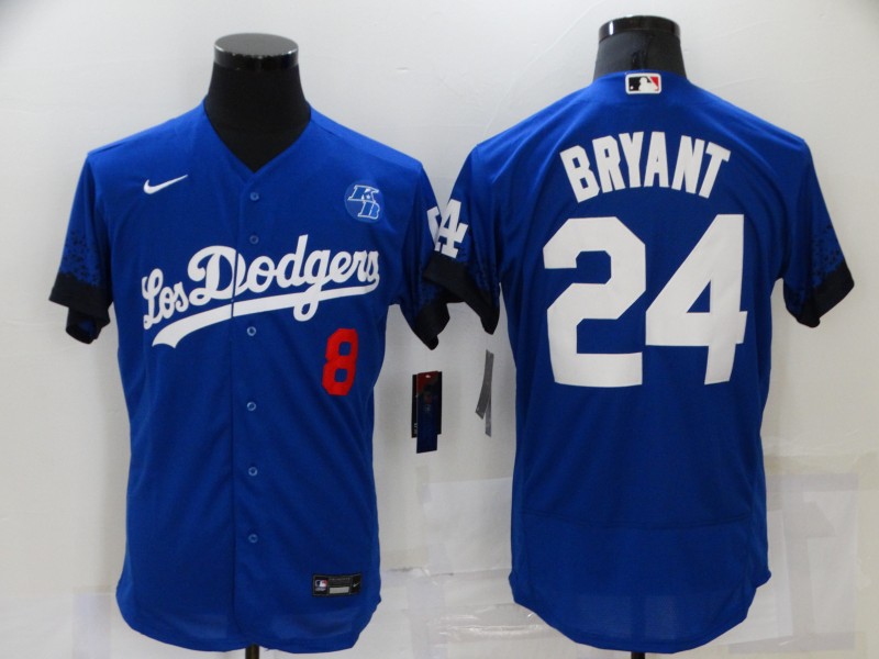 Personalized Men’s Los Angeles Dodgers #8 #24 Kobe Bryant Blue 2021 City Connect Flex Base Stitched Jersey