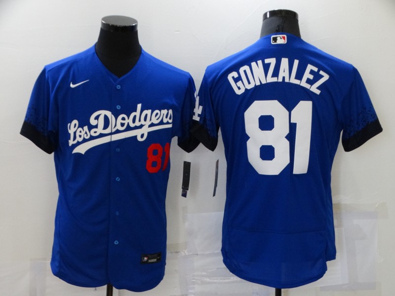 Personalized Men’s Los Angeles Dodgers #81 Victor Gonzalez Blue 2021 City Connect Flex Base Stitched Jersey