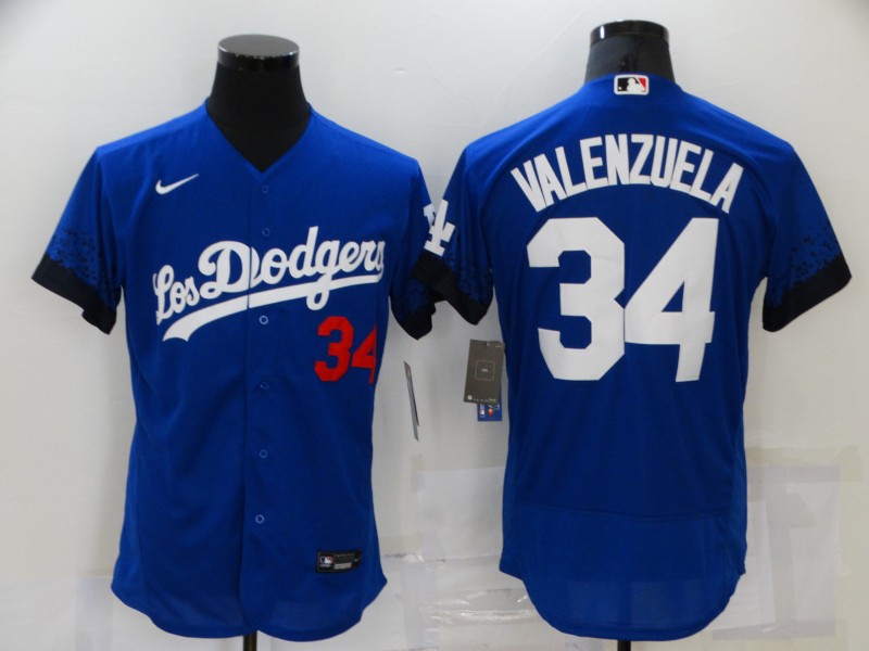 Personalized Men’s Los Angeles Dodgers #34 Fernando Valenzuela Blue 2021 City Connect Flex Base Stitched Jersey