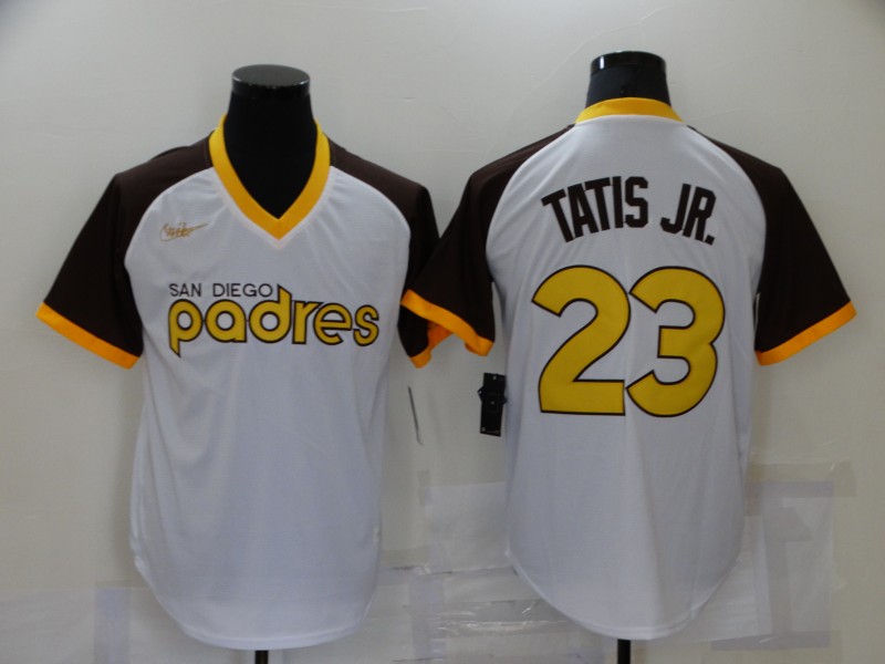 Personalized Men’s San Diego Padres #23 Fernando Tatis Jr White Stitched MLB Cooperstown Cool Base Jersey