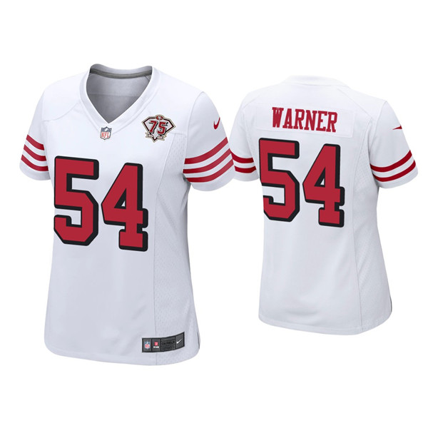 Personalized Women 49ers #54 Fred Warner 75th Anniversary Alternate White Jersey