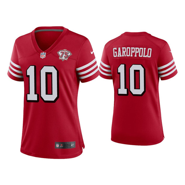 Personalized Women 49ers #10 Jimmy Garoppolo 75th Anniversary Alternate Scarlet Jersey