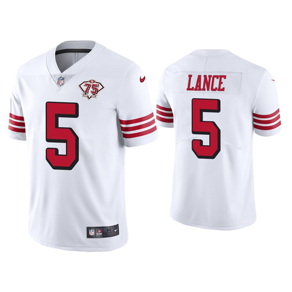 Personalized Men’s 49ers 5 Trey Lance 75th Anniversary Trey Lance White Limited Jersey