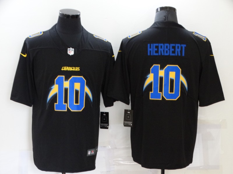 Personalized Men’s Los Angeles Chargers #10 Justin Herbert Black 2020 Shadow Logo Untouchable Stitched NFL Limited Jersey