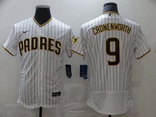 Personalized Men San Diego Padres 9 Cronenworth White stripe Elite 2021 MLB Jersey