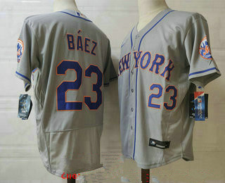 Personalized Men’s New york mets #23 javier baez grey stitched mlb flex base Jerseys