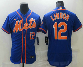 Personalized Men’s New York Mets #12 Francisco Lindor Blue Stitched MLB Flex Base Jersey