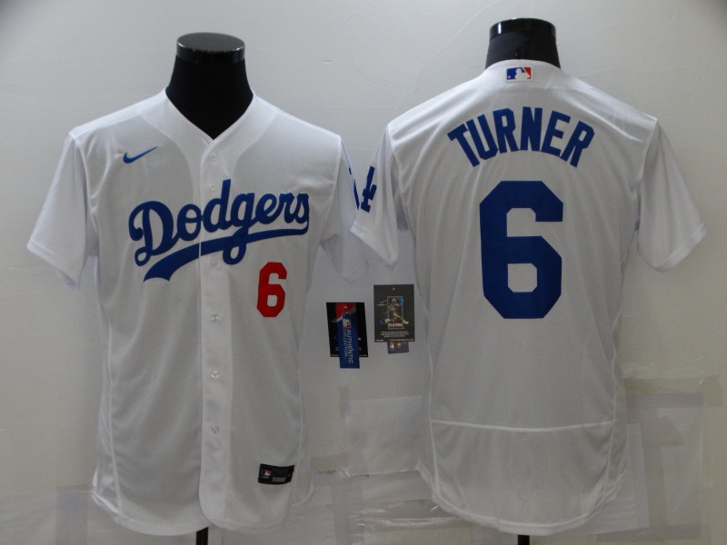 Personalized Men’s Los Angeles Dodgers #6 Trea Turner White Stitched MLB Flex Base Jersey