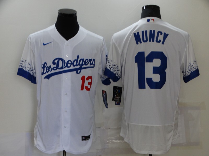 Personalized Men’s Los Angeles Dodgers #13 Max Muncy White 2021 City Connect Flex Base Stitched Jersey