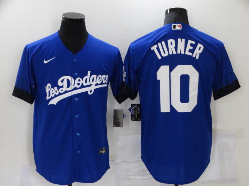 Personalized Men’s Los Angeles Dodgers #10 Justin Turner Blue 2021 City Connect Cool Base Stitched Jersey