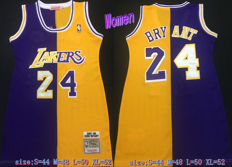 Personalized Women Lakers 24 Kobe Bryant Split Yellow Purple Women 2007-08 Hardwood Classics Jersey