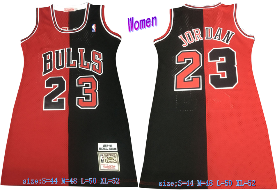 Personalized Women Bulls 23 Michael Jordan Split Black Red Women 1997-98 Hardwood Classics Mesh Jersey