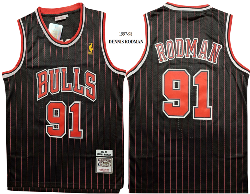 Personalized Bulls 91 Dennis Rodman Black 1997-98 Hardwood Classics Jersey