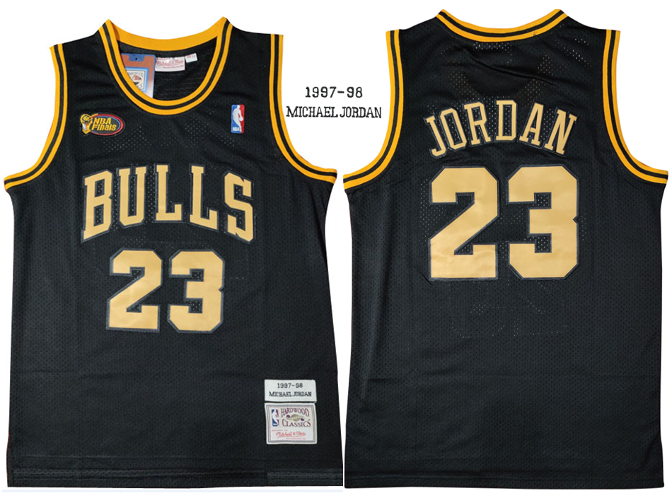 Personalized Bulls 23 Michael Jordan Black 1997-98 Hardwood Classics NBA Finals Mesh Jersey
