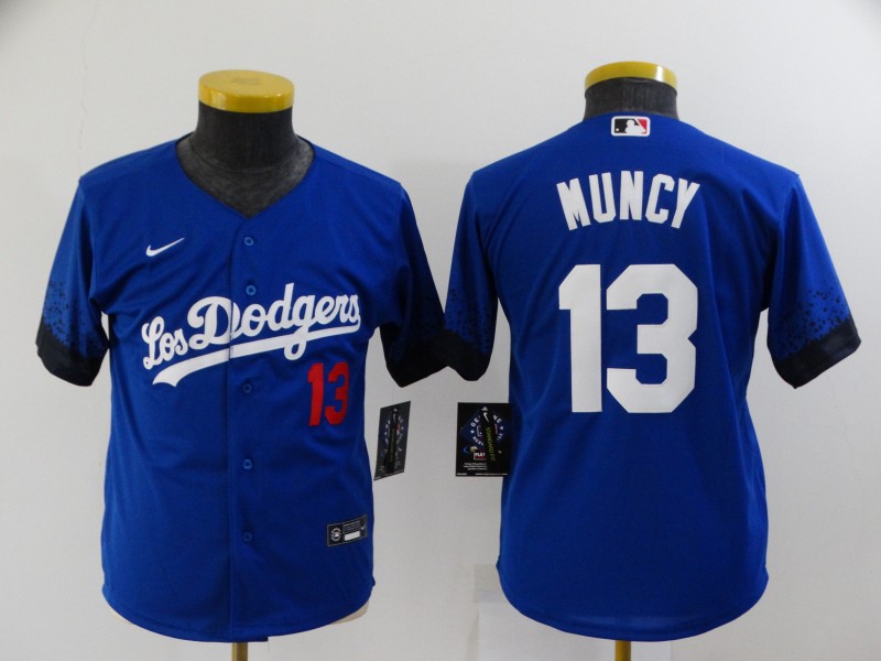 Personalized Youth Dodgers 13 Max Muncy Royal Youth 2021 City Connect Cool Base Jersey