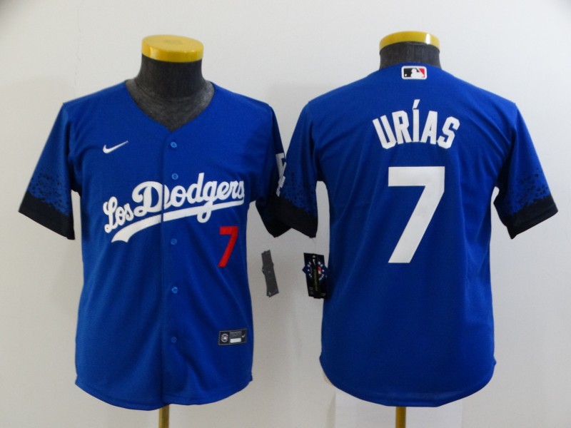 Personalized Youth Dodgers 7 Julio Urias Royal Youth 2021 City Connect Cool Base Jerseys