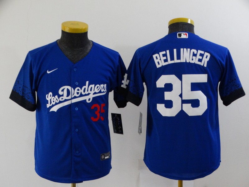 Personalized Youth Dodgers 35 Cody Bellinger Royal Youth 2021 City Connect Cool Base Jersey