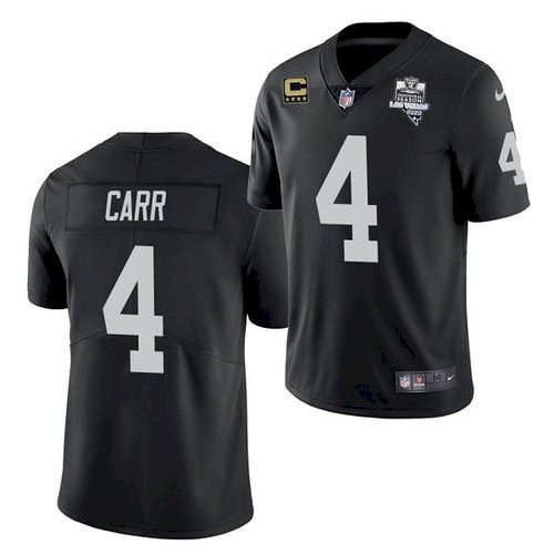 Personalized Men’s Oakland Raiders #4 Derek Carr 2020 Inaugural Season Black C Patch Jersey