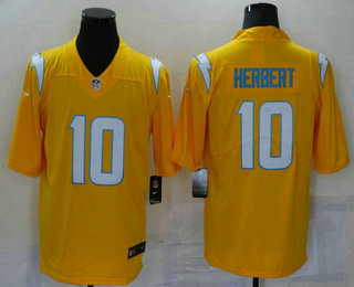 Personalized Men’s Los Angeles Chargers #10 Justin Herbert Gold 2021 Inverted Legend Stitched NFL Limited Jersey