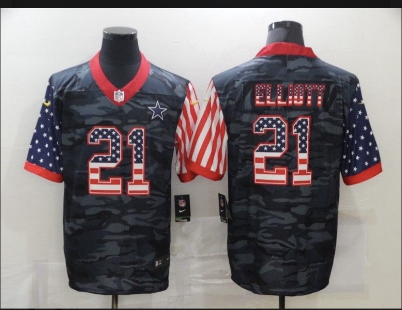 Personalized Men’s Dallas Cowboys #21 Ezekiel Elliott Camo Salute To Serve USA Flag Limited Jersey