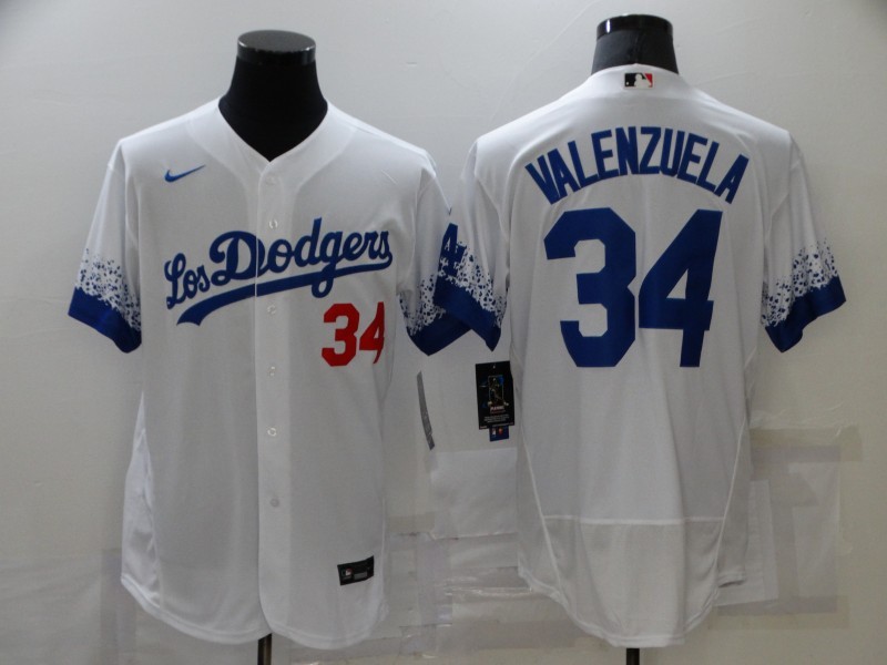 Personalized Dodgers 34 Fernando Valenzuela White 2021 City Connect Flexbase Jersey
