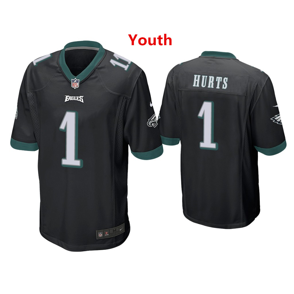 Personalized Youth #1 Jalen Hurts Eagles Jersey Black Jersey