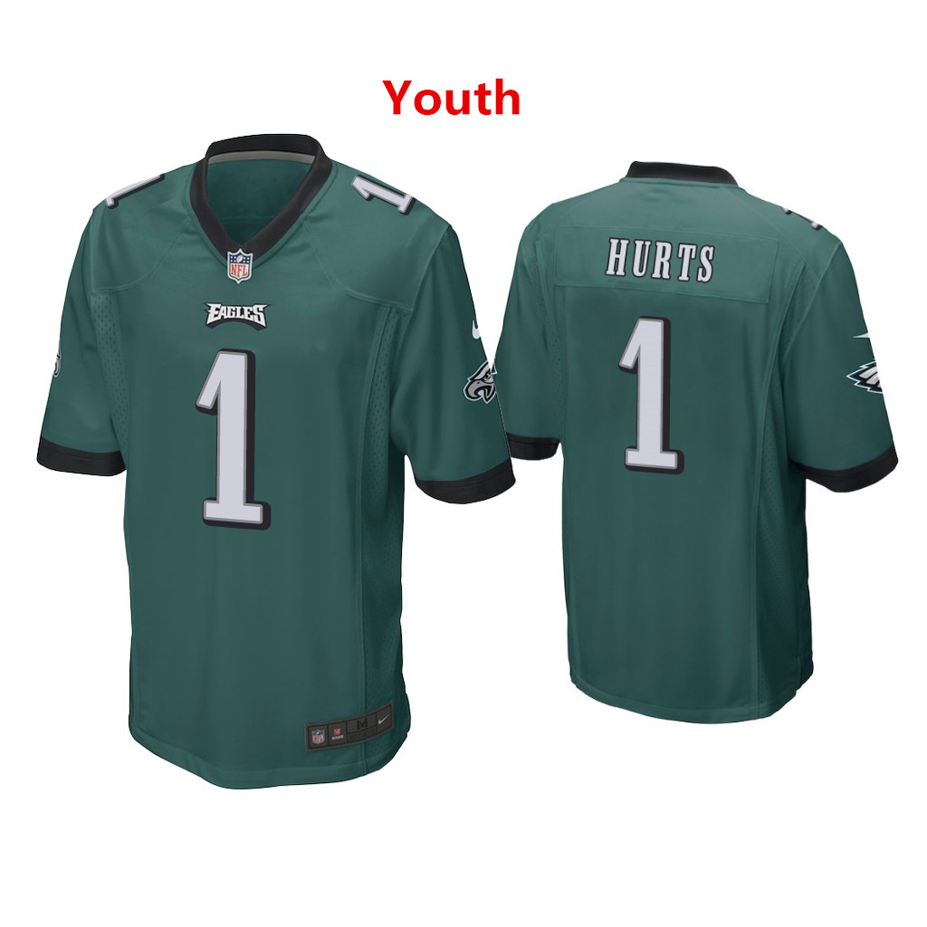 Personalized Youth #1 Jalen Hurts Eagles Jersey Green Jersey