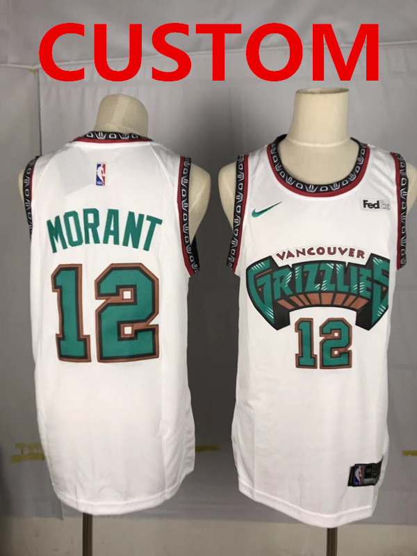 Personalized Custom Grizzlies White Throwbacks Swingman Jersey